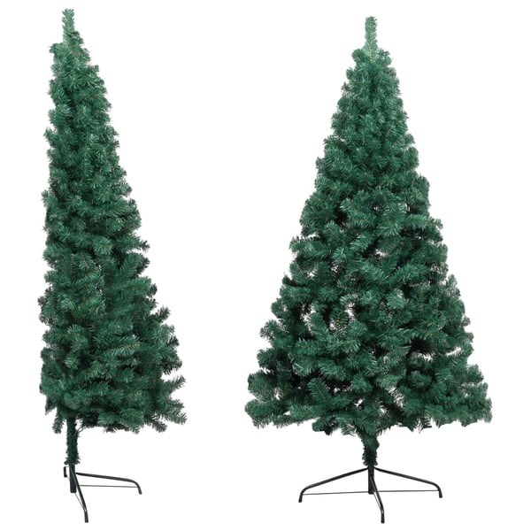vidaXL kunstigt halvt juletræ med lys og kuglesæt 180 cm grøn