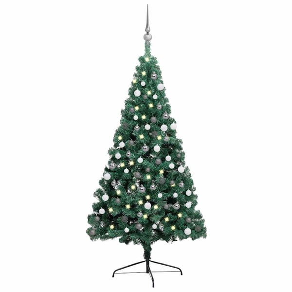 vidaXL Tekojoulukuusi puolikas palloilla esivalaistu vihr. 150 cm PVC