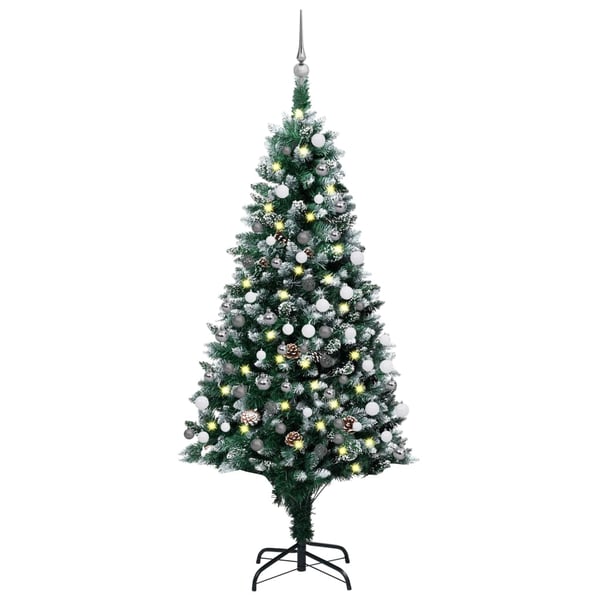 vidaXL keinotekoinen joulukuusi LED-valoilla ja pallosetillä ja kävyillä 180 cm