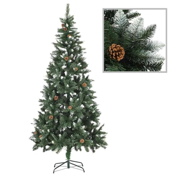 vidaXL juletræ med lys + julekugler og grankogler 210 cm