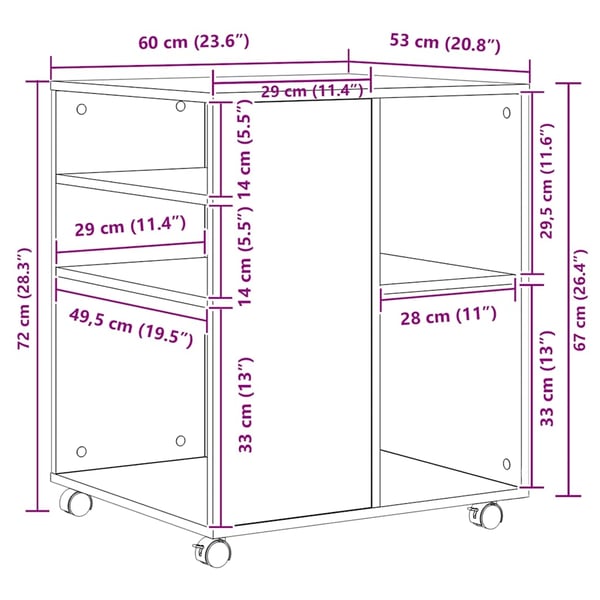 vidaXL Rulleskap sonoma eik 60x53x72 cm sponplate