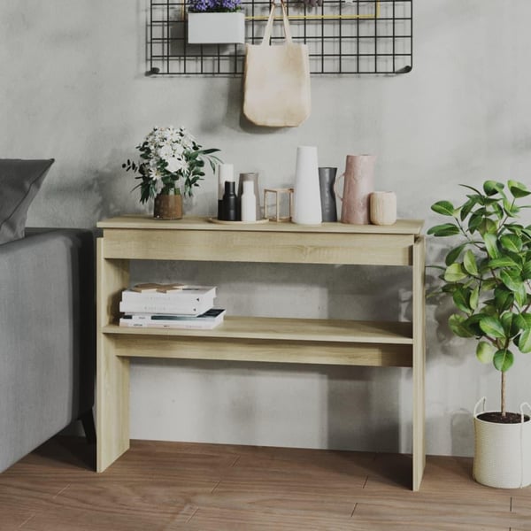 vidaXL konsolbord 102x30x80 cm spånplade sonoma-eg