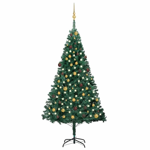 vidaXL Tekojoulukuusi palloilla esivalaistu vihreä 210 cm PVC