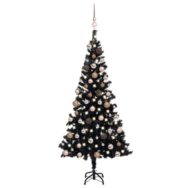 vidaXL kunstigt juletræ med lys og kuglesæt 180 cm PVC sort