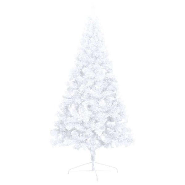 vidaXL kunstigt halvt juletræ med lys og kuglesæt 210 cm hvid