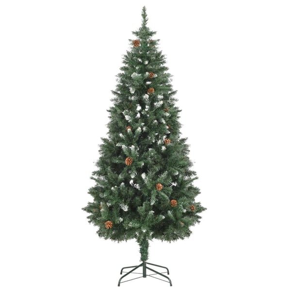vidaXL juletræ med sne + lys + julekugler og grankogler 180 cm