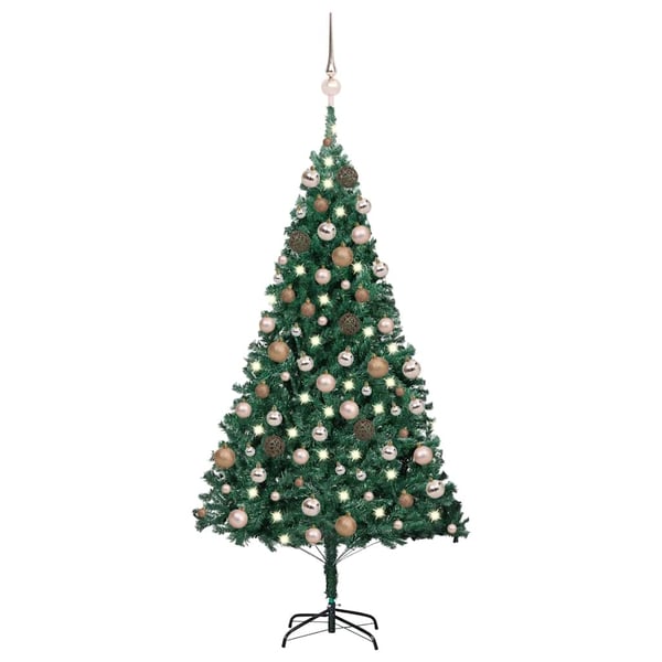 vidaXL kunstigt juletræ med lys og kuglesæt 180 cm PVC grøn