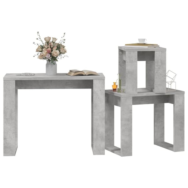 vidaXL Stablebord 3 stk betonggrå konstruert tre