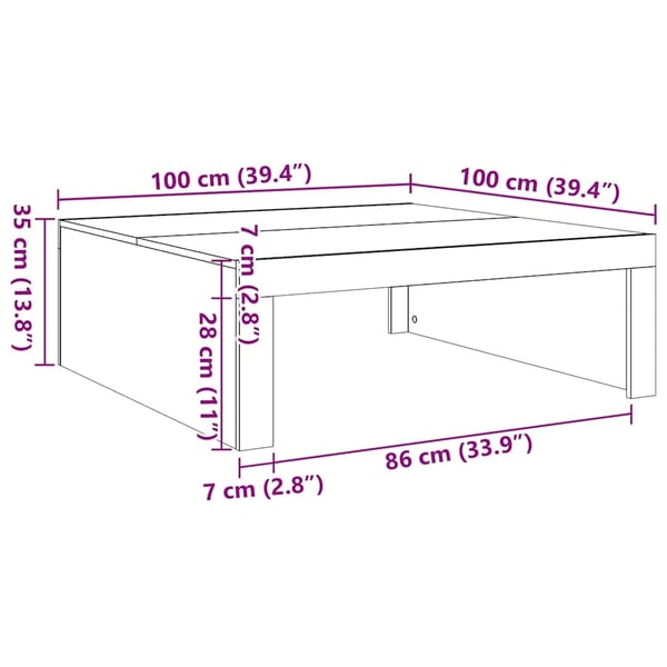 vidaXL Salongbord hvit 100x100x35 cm konstruert tre