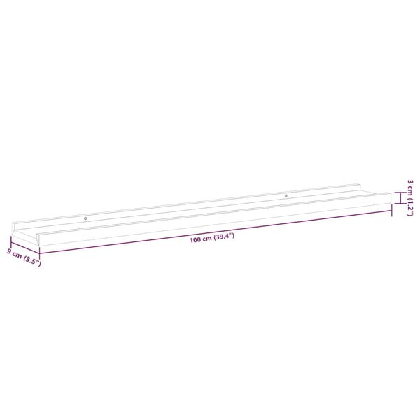 vidaXL Vegghyller 2 stk svart 100x9x3 cm