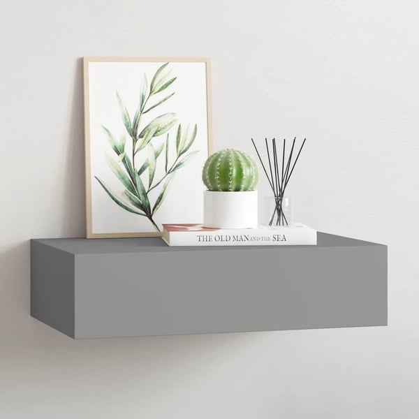 vidaXL væghylde med skuffe 40x23,5x10 cm MDF grå