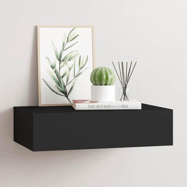 vidaXL væghylde med skuffe 40x23,5x10 cm MDF sort