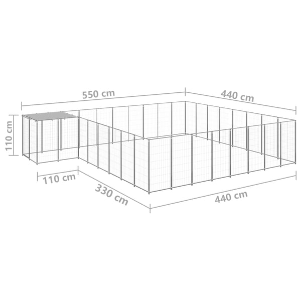 vidaXL Hundegård sølv 20,57 m² stål