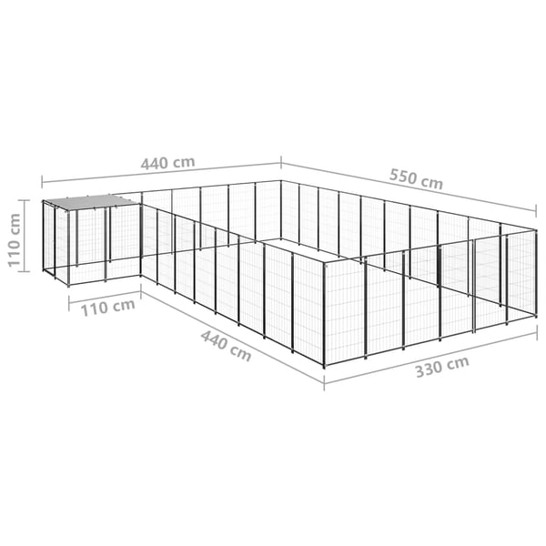vidaXL Koiranhäkki musta 19,36 m² teräs