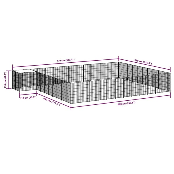 vidaXL Koiranhäkki musta 37,51 m² teräs