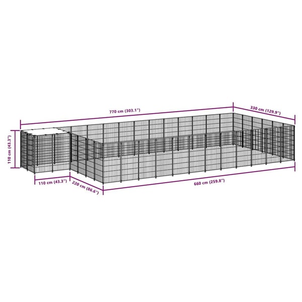 vidaXL Koiranhäkki musta 22,99 m² teräs