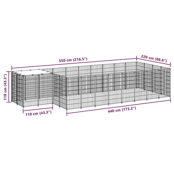 vidaXL Koiranhäkki musta 10,89 m² teräs