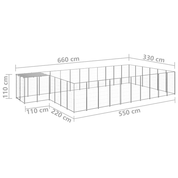 vidaXL Hundegård sølv 19,36 m² stål