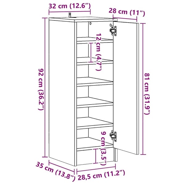 vidaXL Skoskap sonoma eik 32x35x92 cm konstruert tre