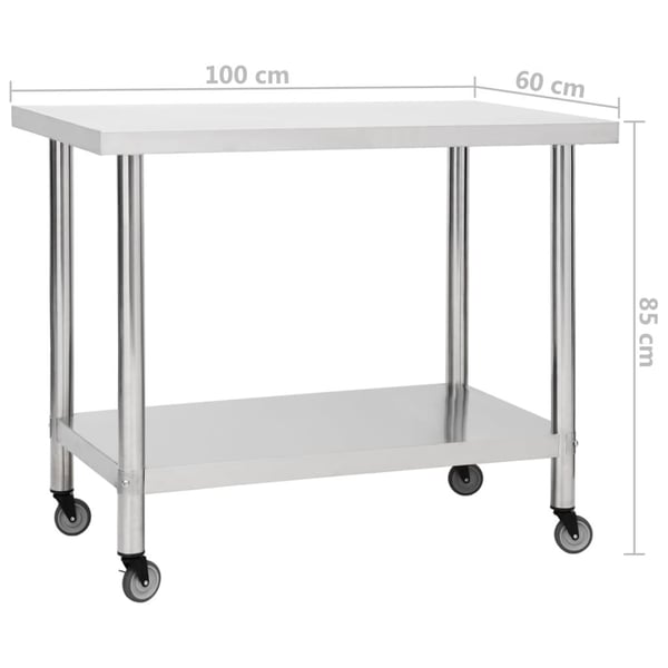 vidaXL Arbeidsbord for kjøkken med hjul 100x60x85 cm rustfritt stål