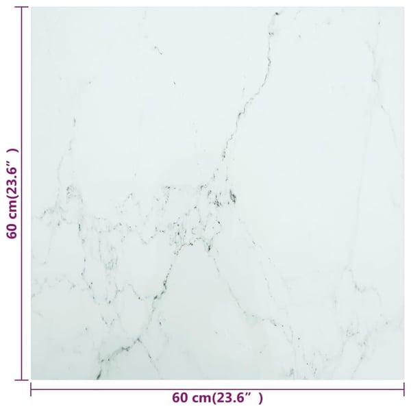 vidaXL Bordplate hvit 60x60 cm 6 mm herdet glass med marmor design