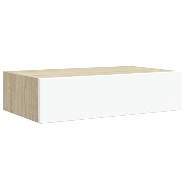 vidaXL Veggmonterte skuffehyller 2 stk eik og hvit 40x23,5x10 cm MDF