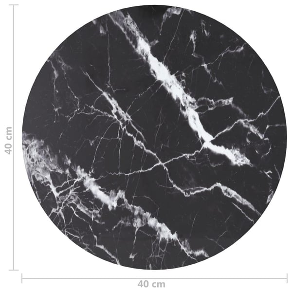 vidaXL bordplade Ø40x0,8 cm hærdet glas med marmordesign sort