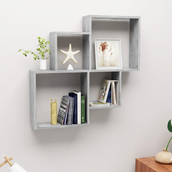 vidaXL Kubeformet vegghylle betonggrå 80x15x78,5 cm konstruert tre