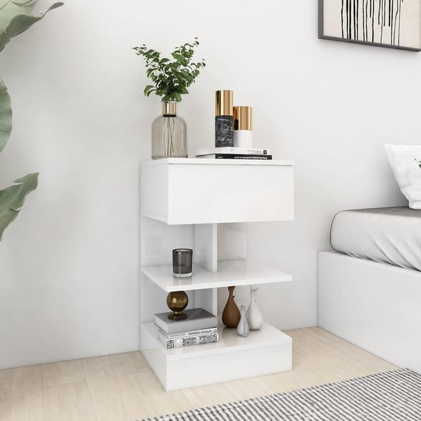 vidaXL sengeskab 40x35x65 cm spånplade hvid højglans