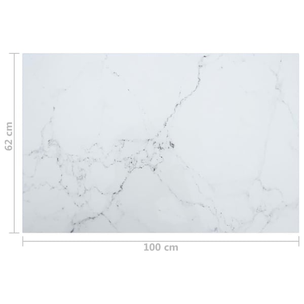 vidaXL Bordplate hvit 100x62 cm 8 mm herdet glass med marmor design