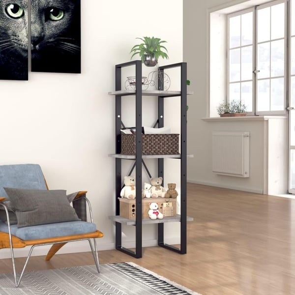vidaXL Bokhylla 3 hyllor betonggrå 40x30x105 cm konstruerat trä