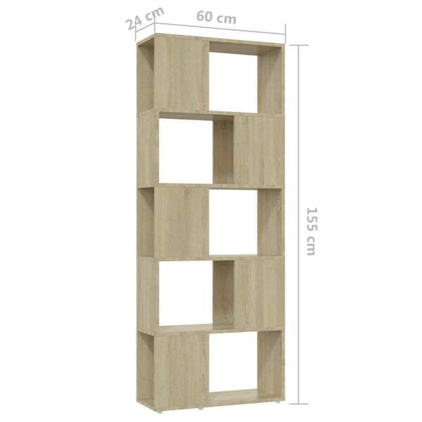 vidaXL Bokhylle/romdeler sonoma eik 60x24x155 cm