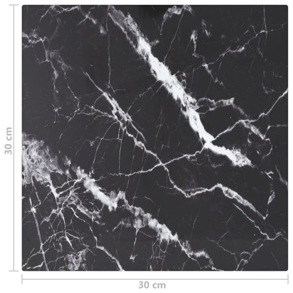 vidaXL Bordplate svart 30x30 cm 6 mm herdet glass med marmor design