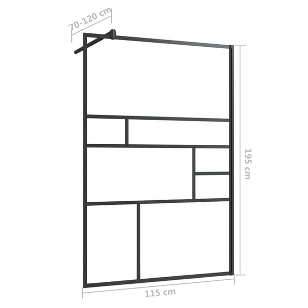 vidaXL brusevæg 115x195 cm klart sikkerhedsglas sort