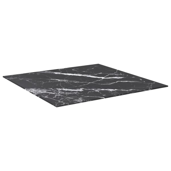 vidaXL Bordplate svart 70x70 cm 6 mm herdet glass med marmor design