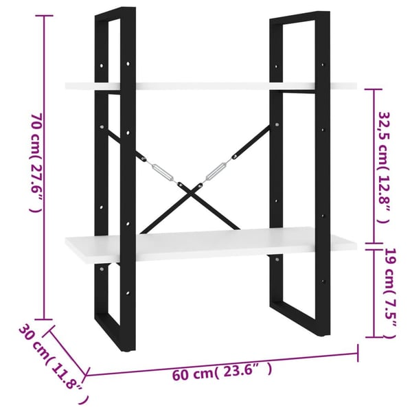 vidaXL bogreol med 2 hylder 60x30x70 cm konstrueret træ sonoma-eg