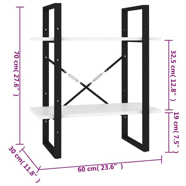 vidaXL bogreol med 2 hylder 60x30x70 cm konstrueret træ grå