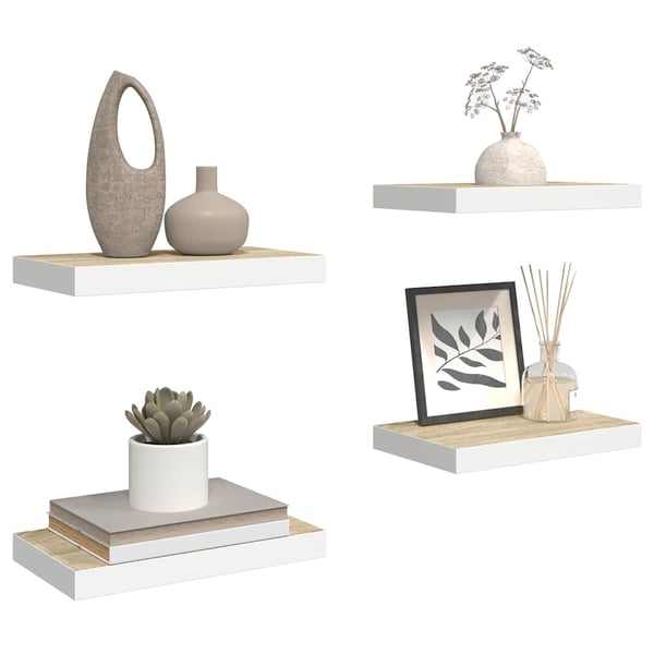 vidaXL væghylder 4 stk. 40x23x3,8 cm MDF egetræsfarve og hvid