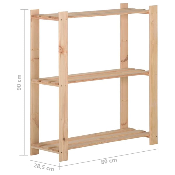 vidaXL Oppbevaringshylle 3 etasjer 80x28,5x90 cm heltre furu