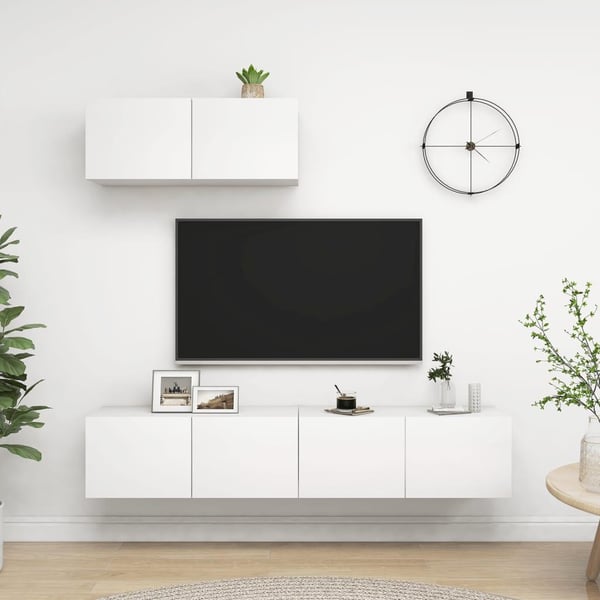 vidaXL TV-benksett 3 deler hvit sponplate