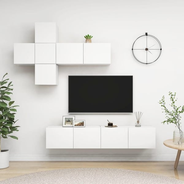 vidaXL TV-benksett 7 deler hvit sponplate