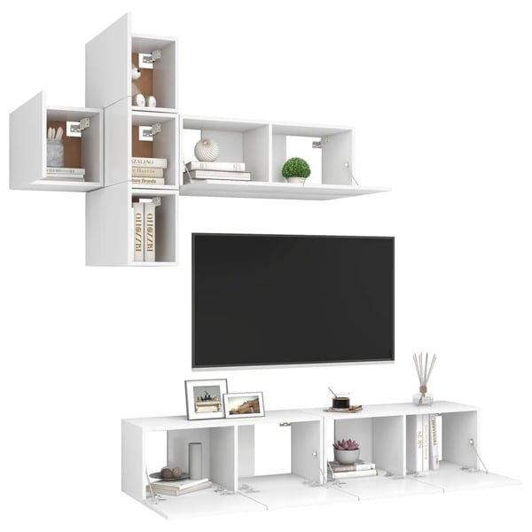 vidaXL TV-benksett 7 deler hvit sponplate