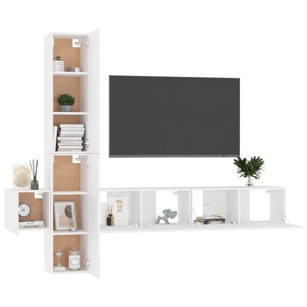 vidaXL TV-benksett 5 deler hvit sponplate