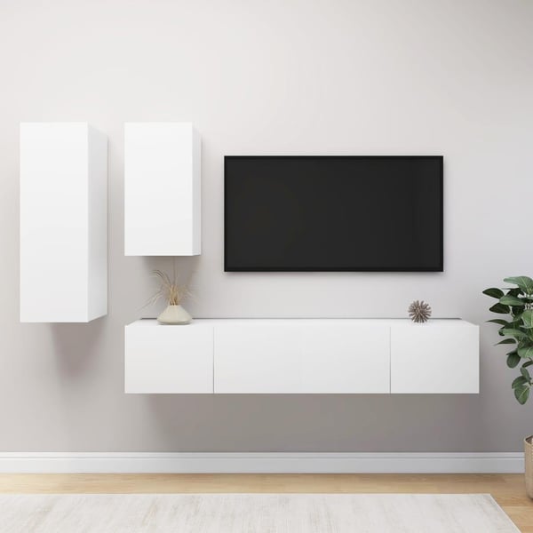 vidaXL TV-benksett 4 deler hvit sponplate