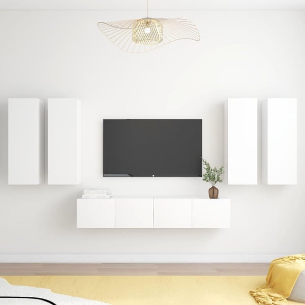 vidaXL TV-benksett 6 deler hvit sponplate