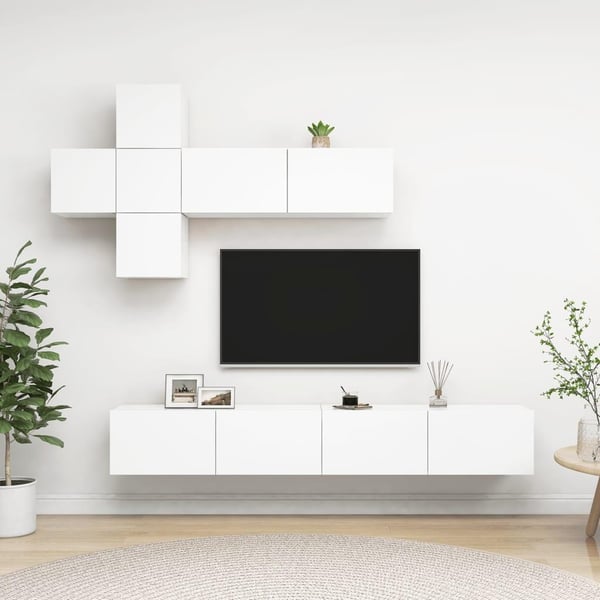 vidaXL TV-benksett 7 deler hvit sponplate