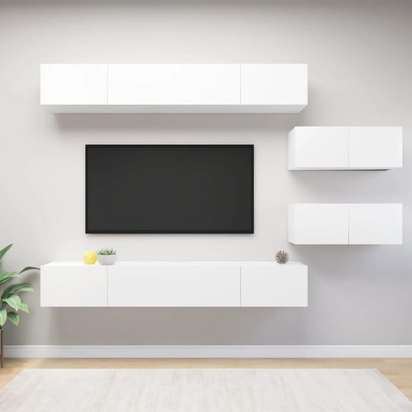 vidaXL TV-benksett 6 deler hvit sponplate