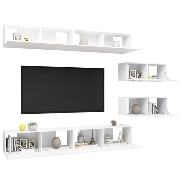 vidaXL TV-benksett 6 deler hvit sponplate