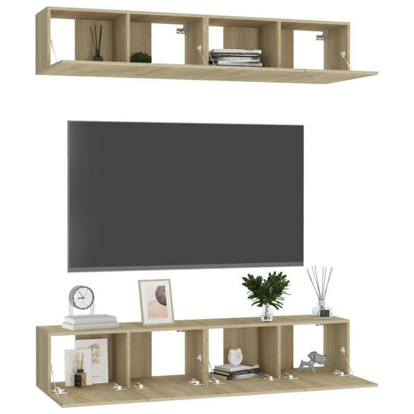 vidaXL TV-benker 4 stk hvit og sonoma eik 80x30x30 cm sponplate