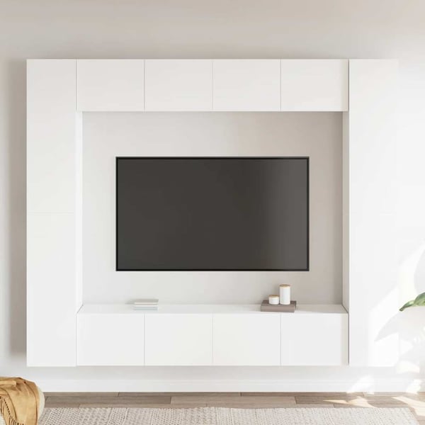 vidaXL TV-benksett 8 deler hvit sponplate